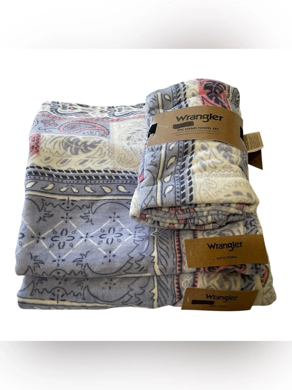 Wrangler Western Paisley Patchwork 2 Bath & a Set of 2 Hand Towels - NWT **